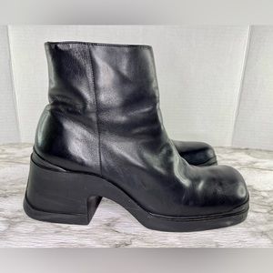Y2K NINE WEST CLOUD 9 BLACK LEATHER CHUNKY HEEL BOOTS WOMENS 9